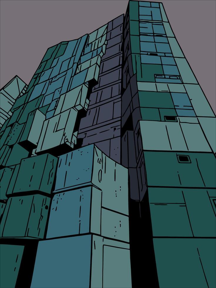 Dark colors geometric blocks a modern abstract building. vector