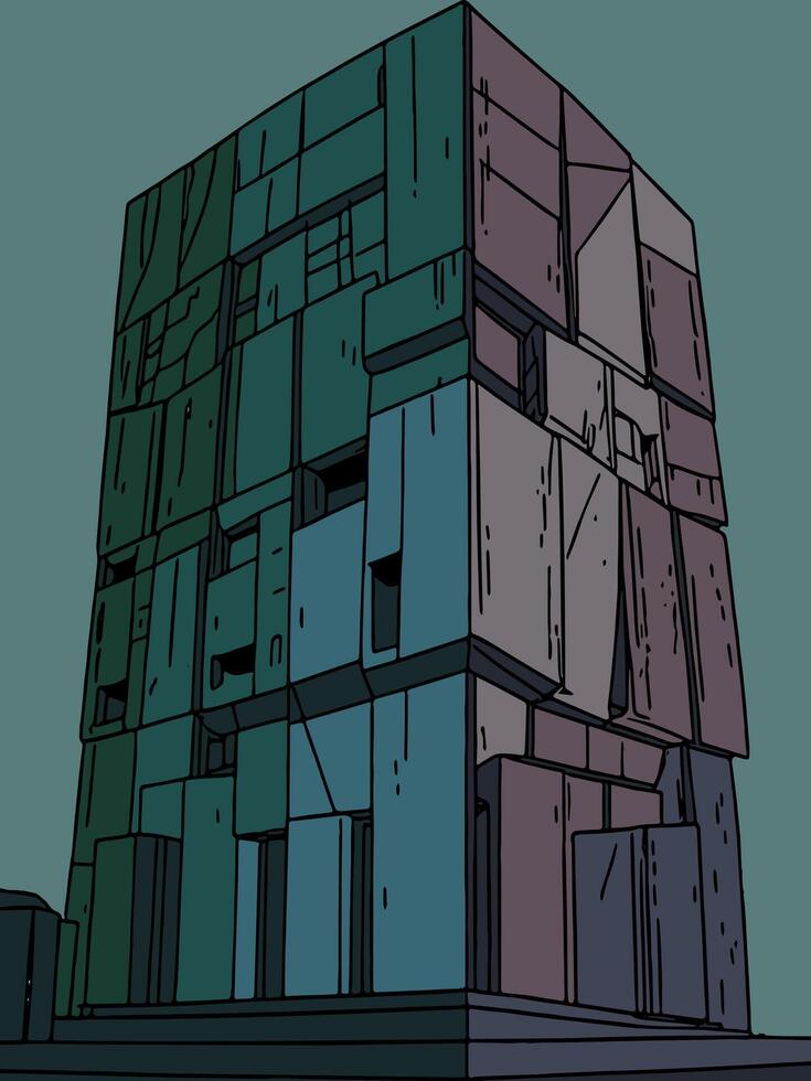Dark colors geometric blocks a modern abstract building. vector