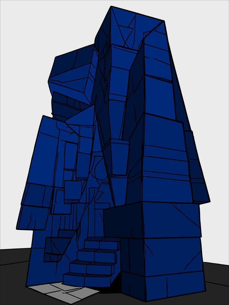 Dark colors geometric blocks a modern abstract building with brutalism stlye vector