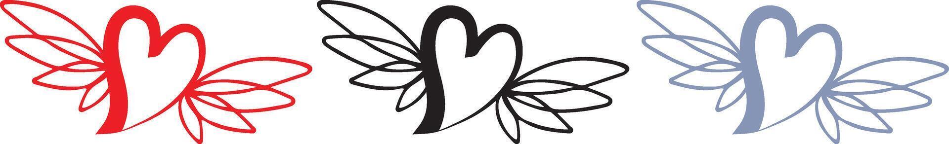 heart with unusual fairy wings drawn with colorful contours for Valentine's Day vector