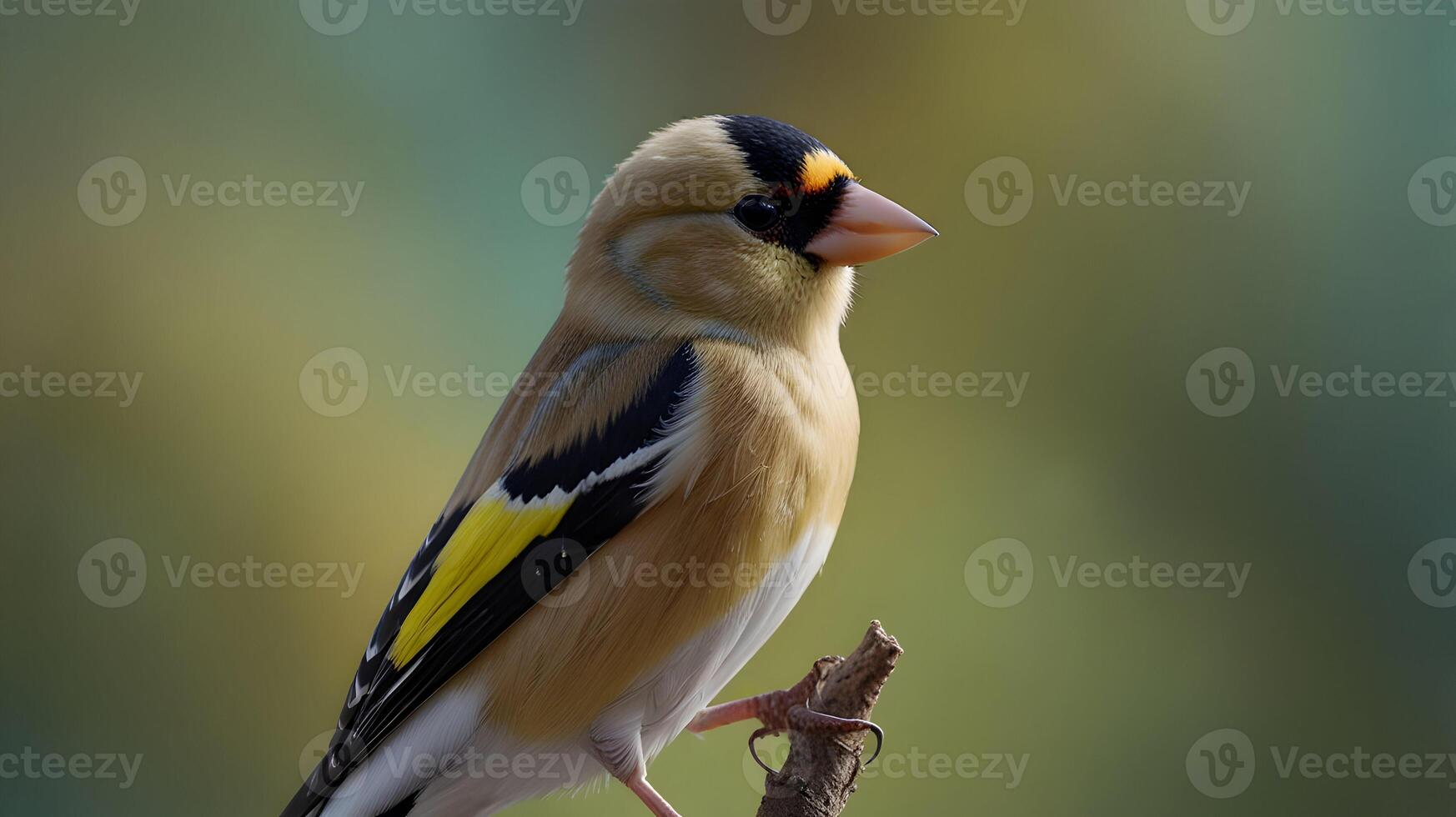 Stunning Closeup of a Goldfinch Perched on a Twig Against a Softly Blurred Background photo