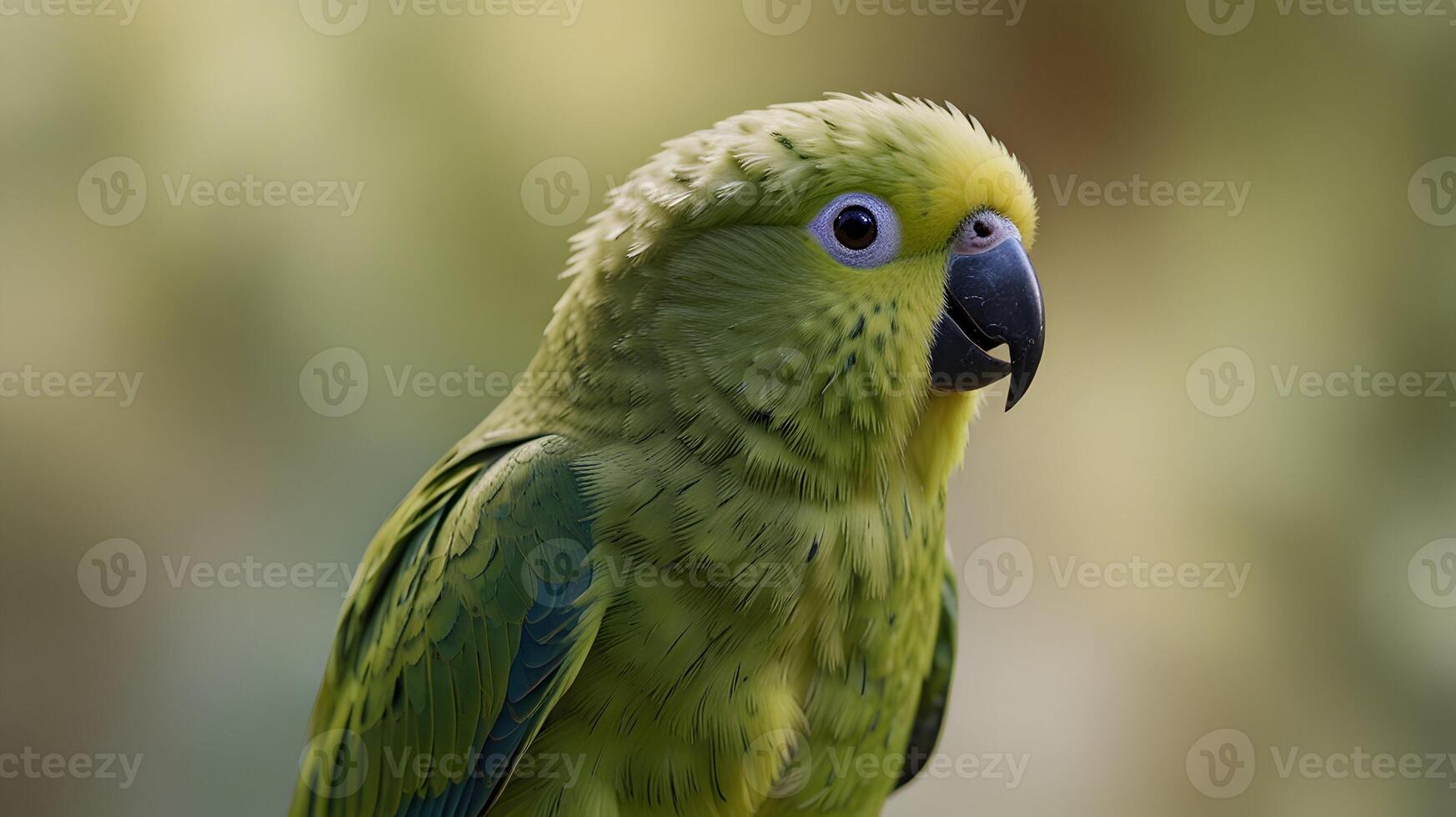 Close-Up Portrait of a Vibrant Green Parrot, Detailed Feathers, Captivating Gaze, Vivid Colors, Exotic Bird Photography photo