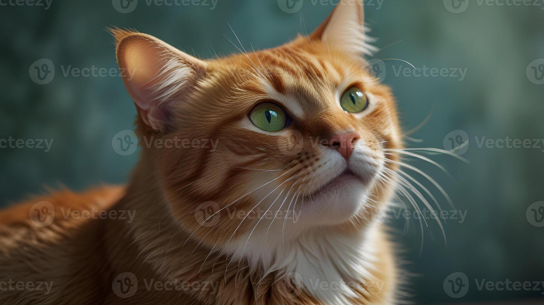 A Stunning Portrait of a Ginger Cat with Striking Green Eyes, Captivating Gaze and Luxurious Fur photo