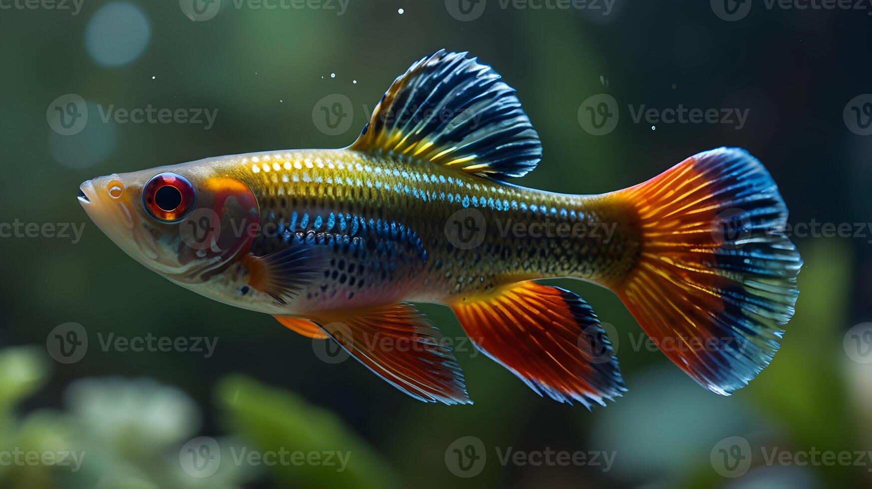 Spectacular Close-Up of a Sparkling Rainbowfish in its Aquatic Habitat, Vibrant Colors and Detailed Fins photo