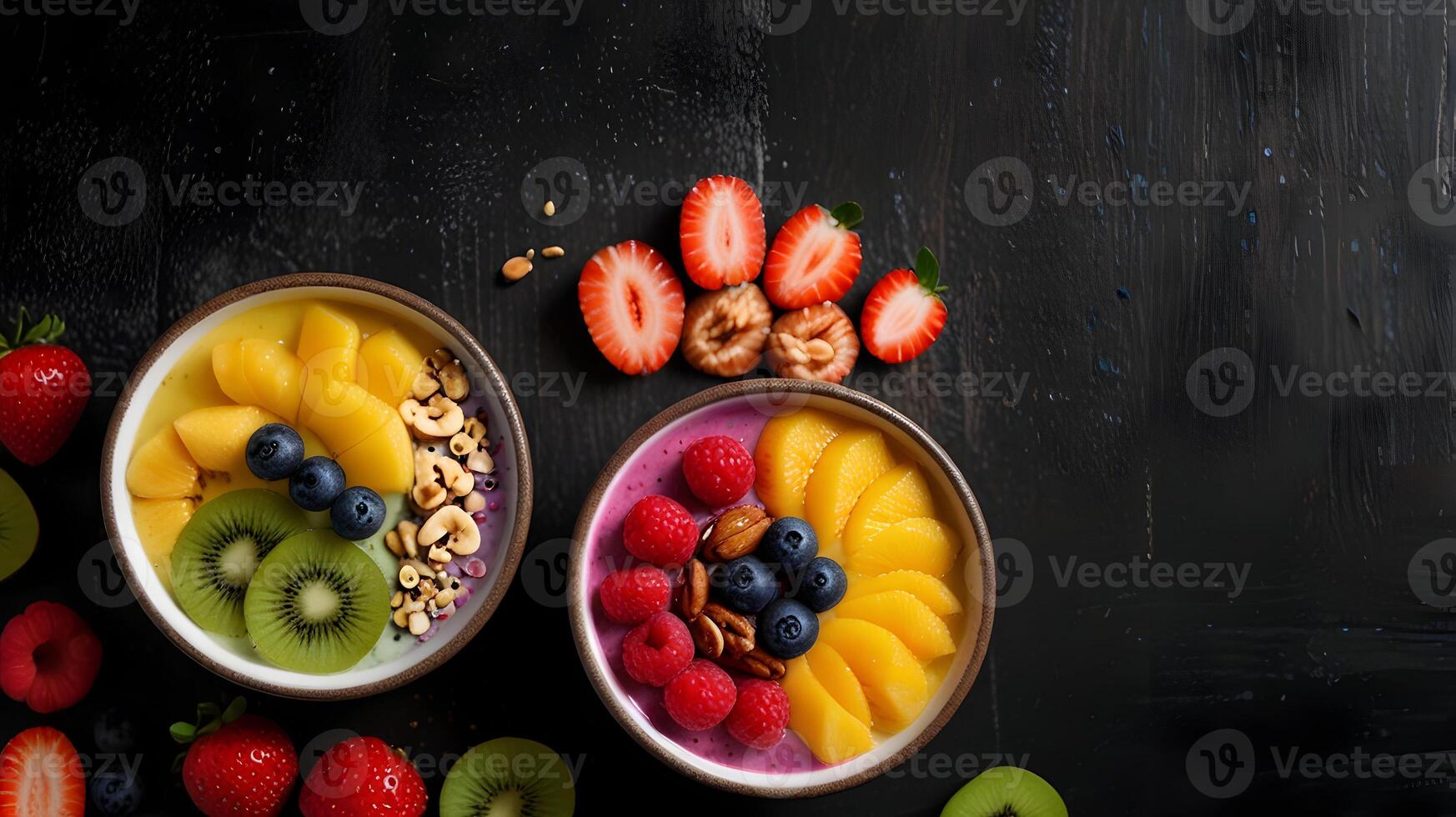 A Vibrant Blend of Mango, Peach, Berries, and Kiwi for a Healthy Breakfast or Snack photo