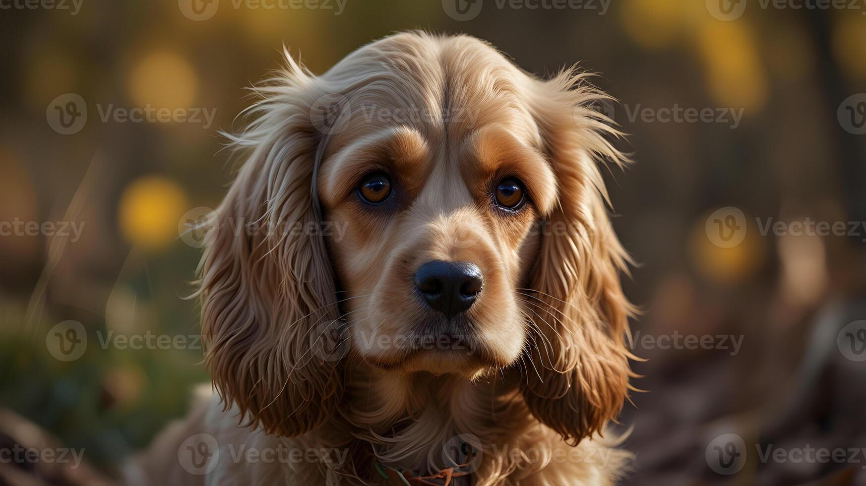 Adorable Golden Cocker Spaniel Puppy in Autumnal Setting A Captivating Portrait of Canine Beauty photo