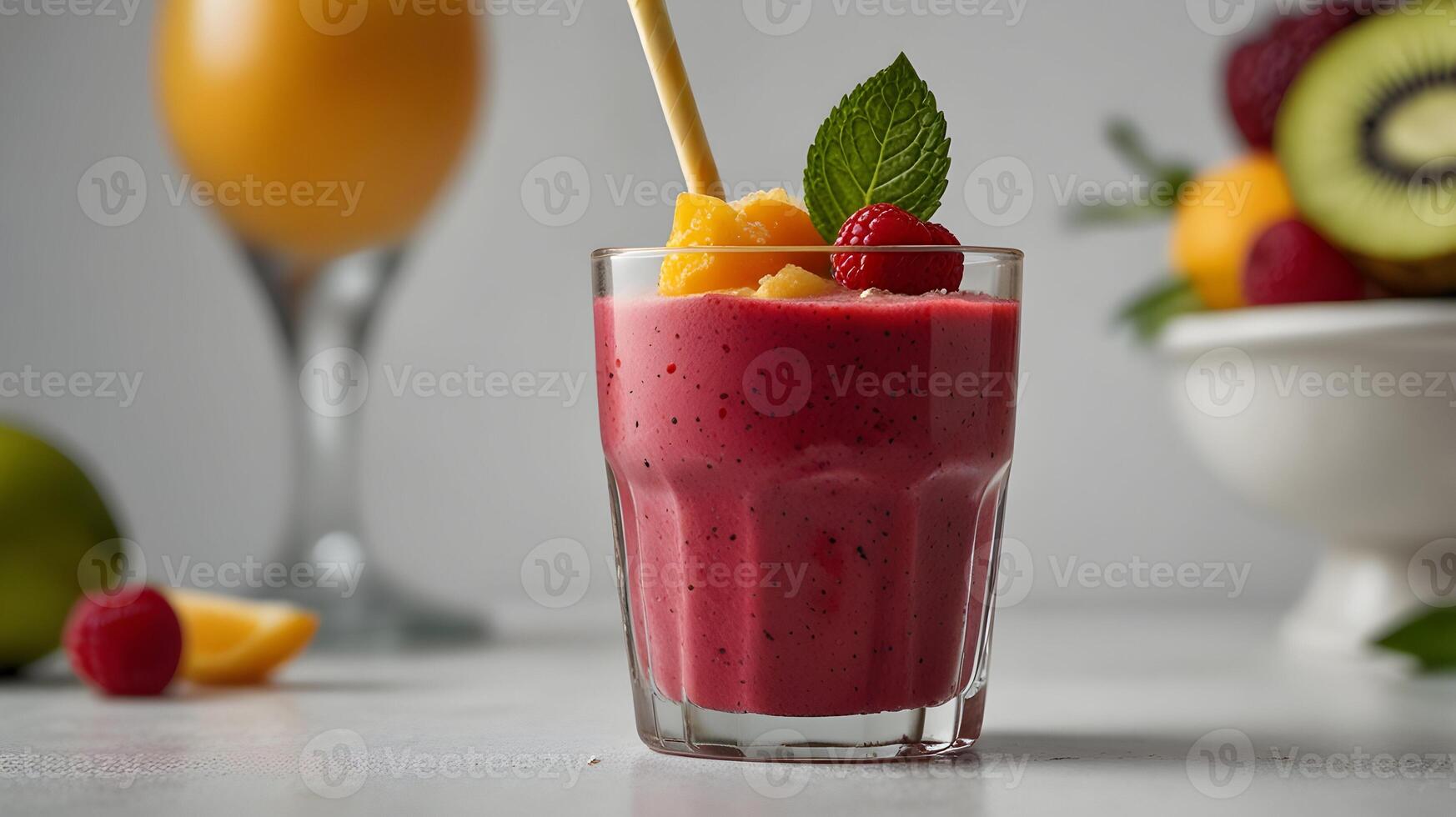A Refreshing Summer Drink with Tropical Fruits and Berries photo
