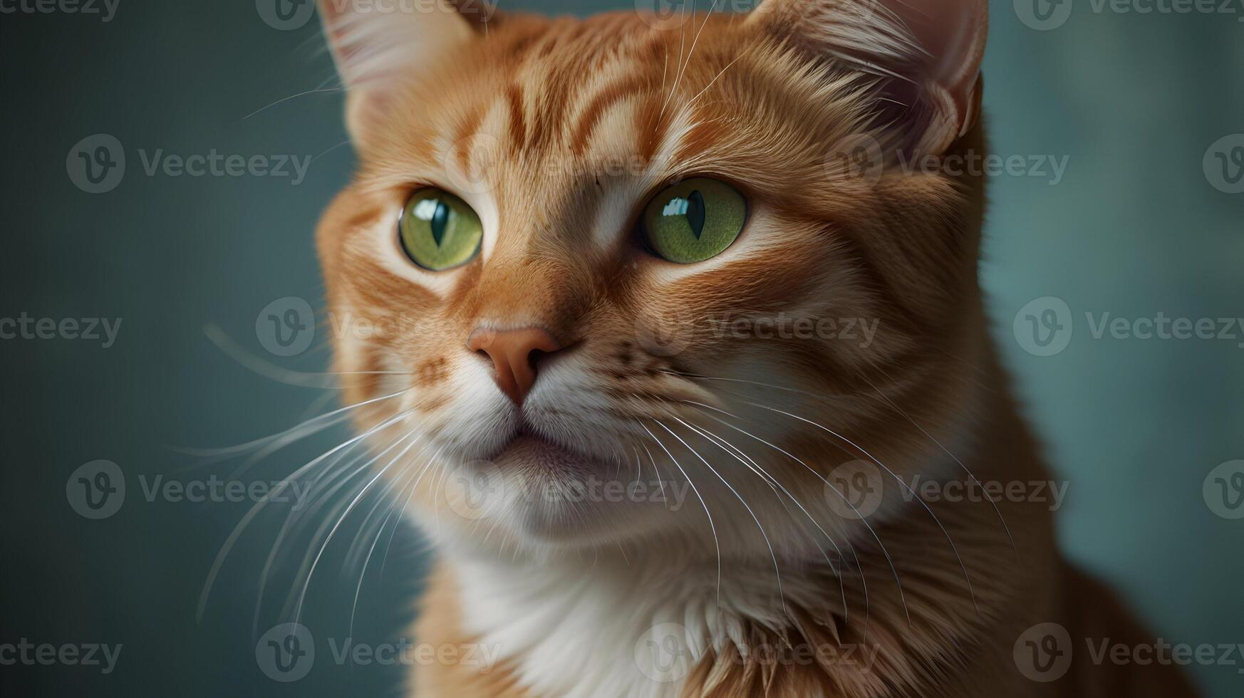 A Captivating Portrait of a Ginger Cat with Striking Green Eyes photo