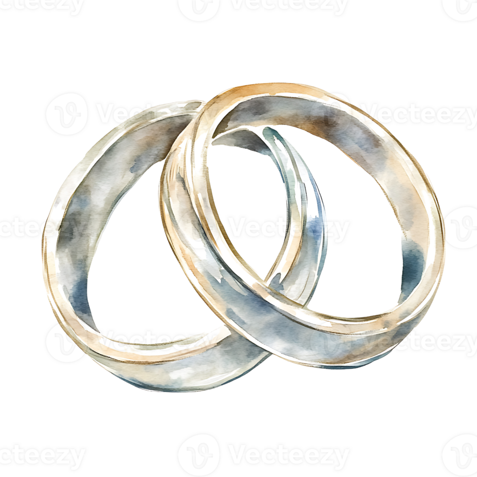 Elegant wedding rings in watercolor style, symbolizing love and commitment png