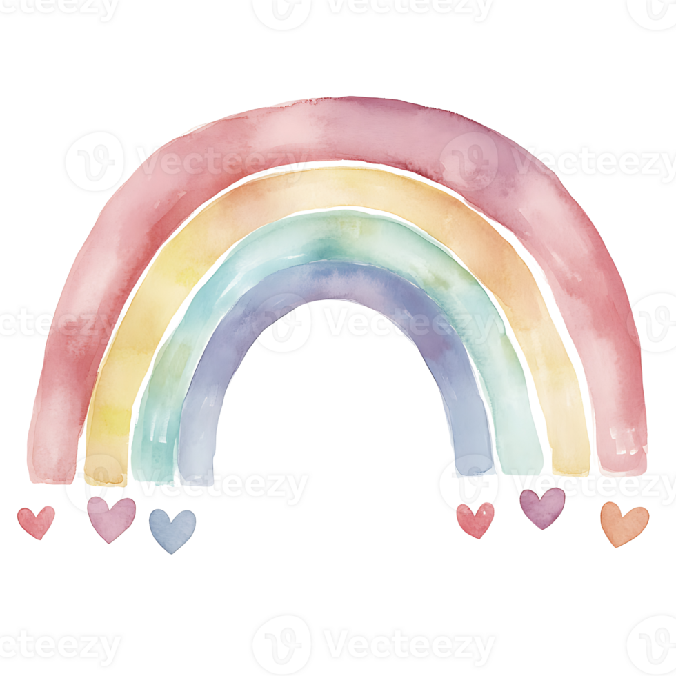 colorful watercolor rainbow with hearts, symbolizing joy and love png