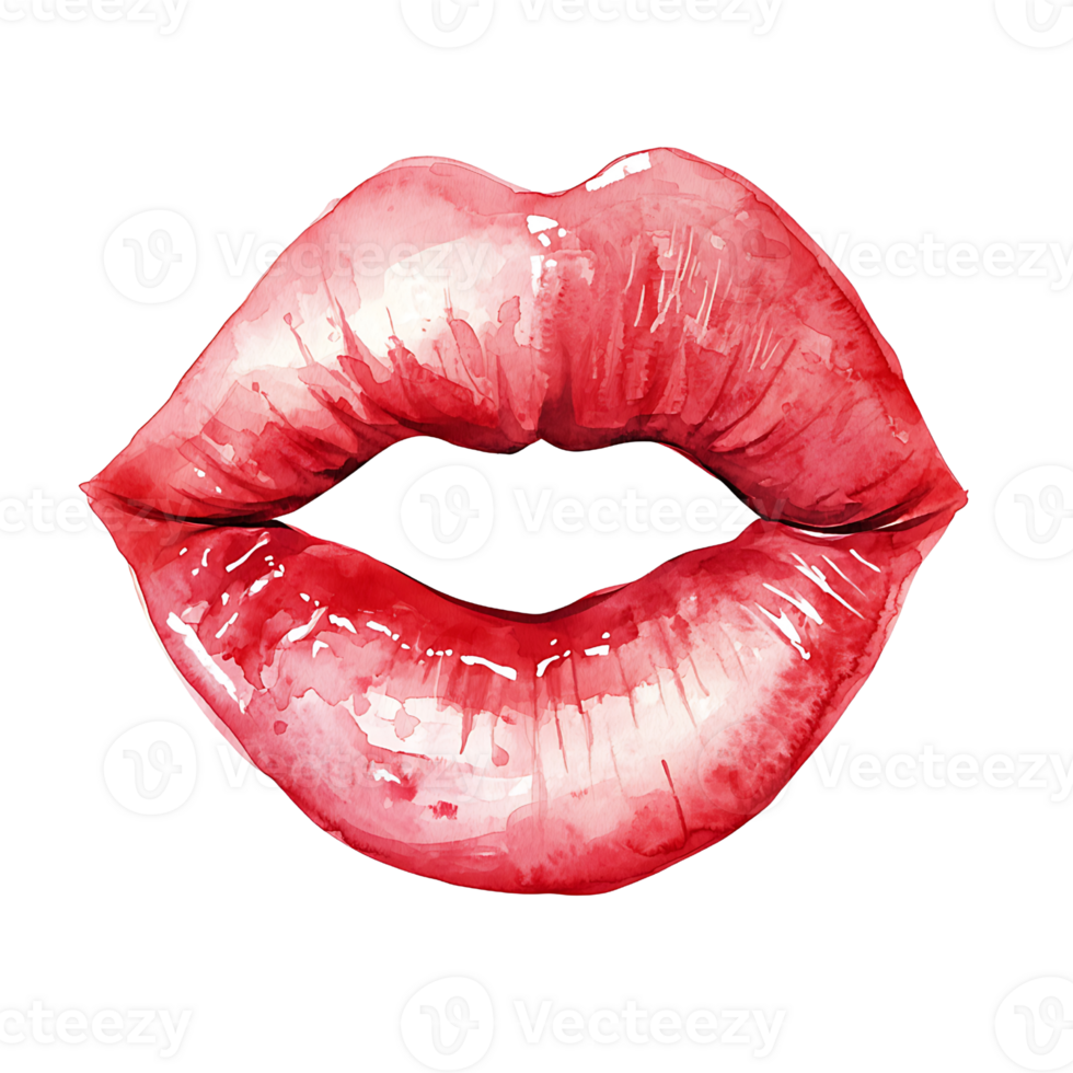 Red lips, glossy and vibrant, exude allure and confidence png