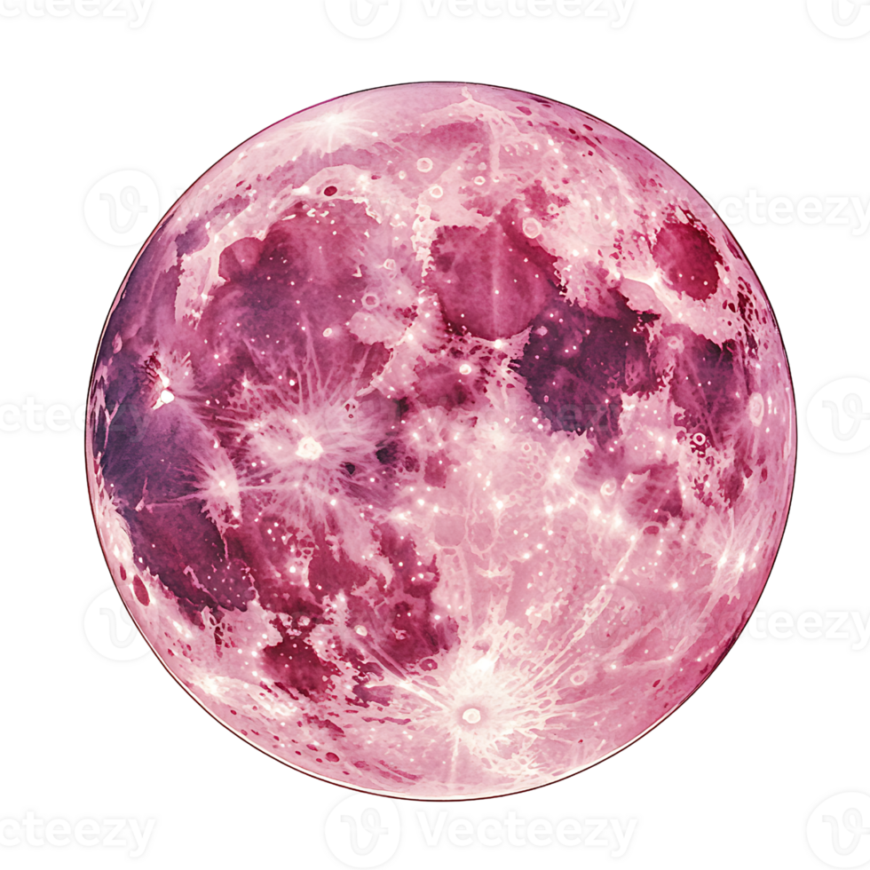 Pink moon with intricate textures and glowing details in night sky png