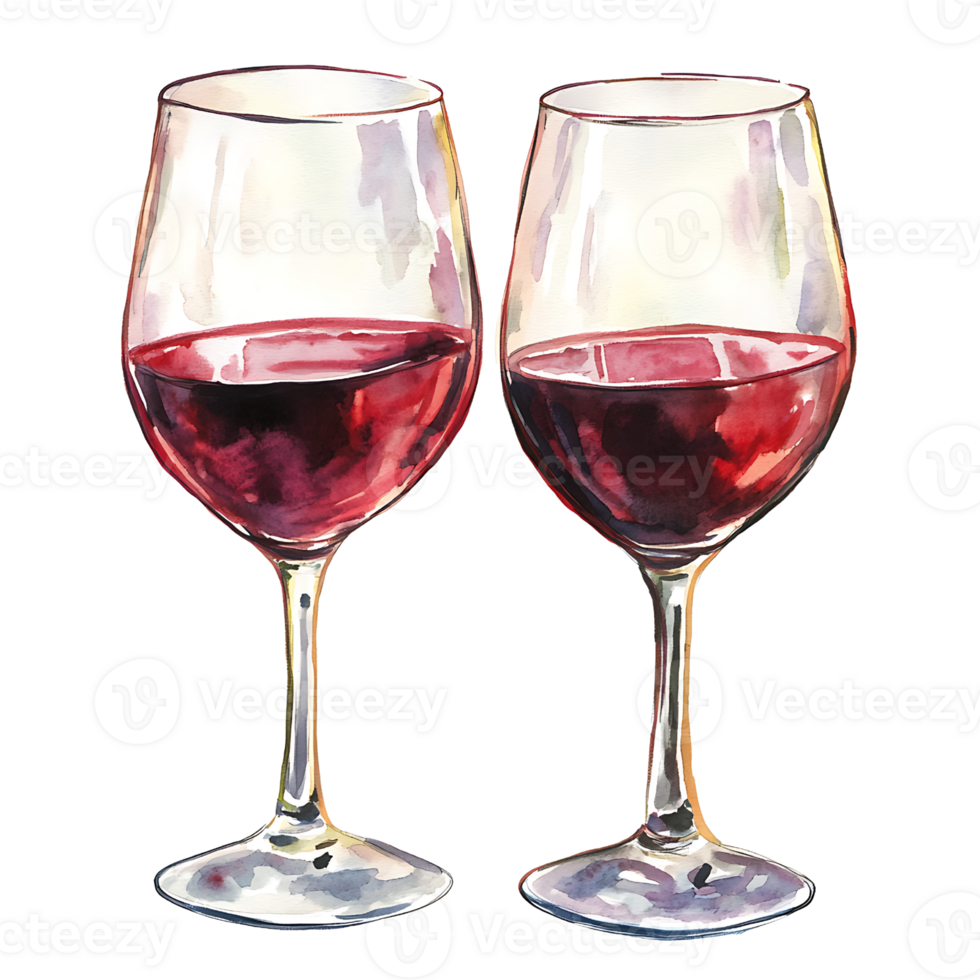 Red wine glasses with rich color and elegant design, perfect for celebrations png