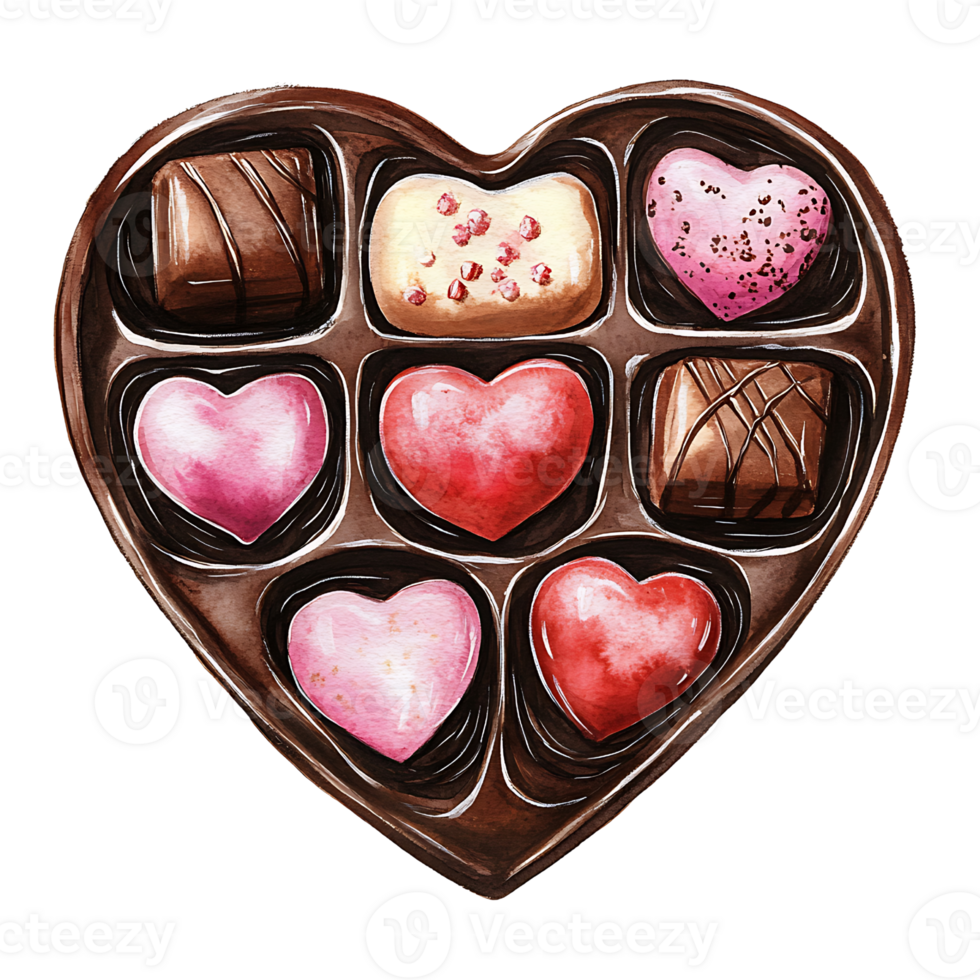 Delicious heart shaped chocolate box with assorted candies and truffles png