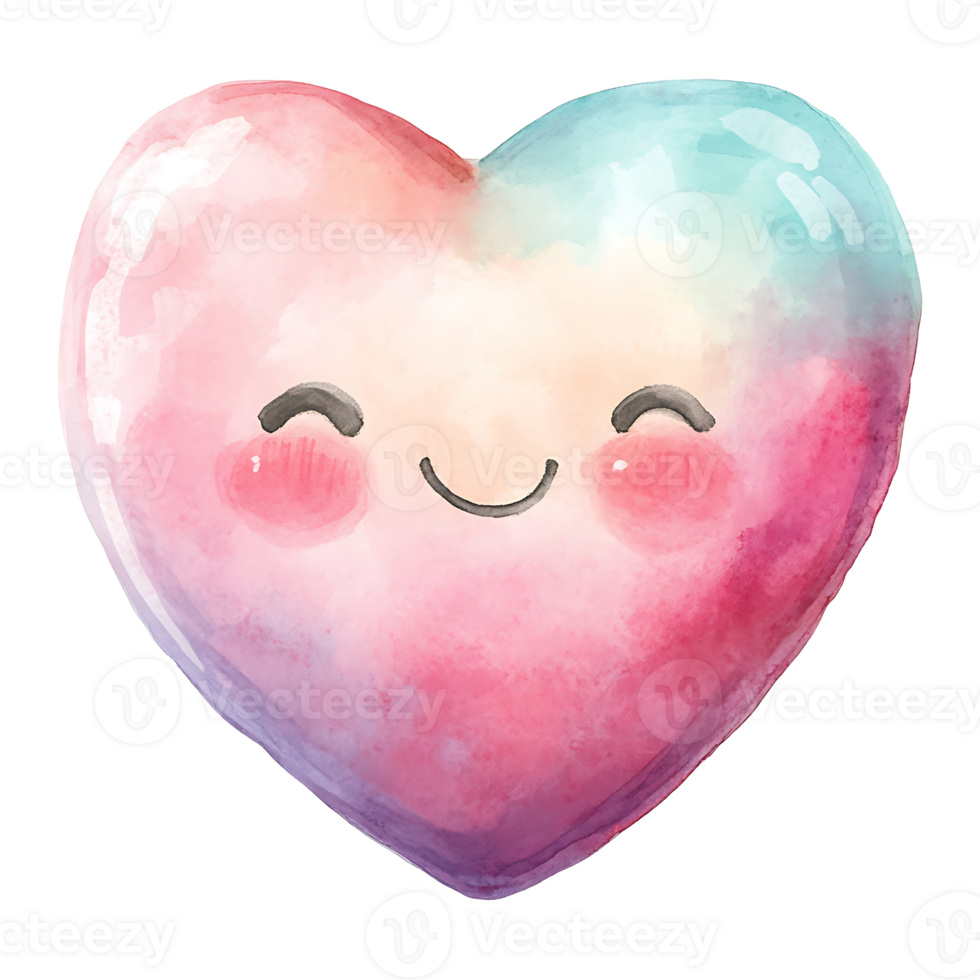 Cute heart illustration with smiling face and pastel colors png