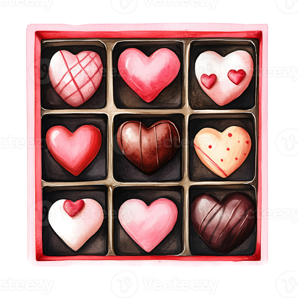 Delicious heart shaped chocolates in colorful box for gifting png