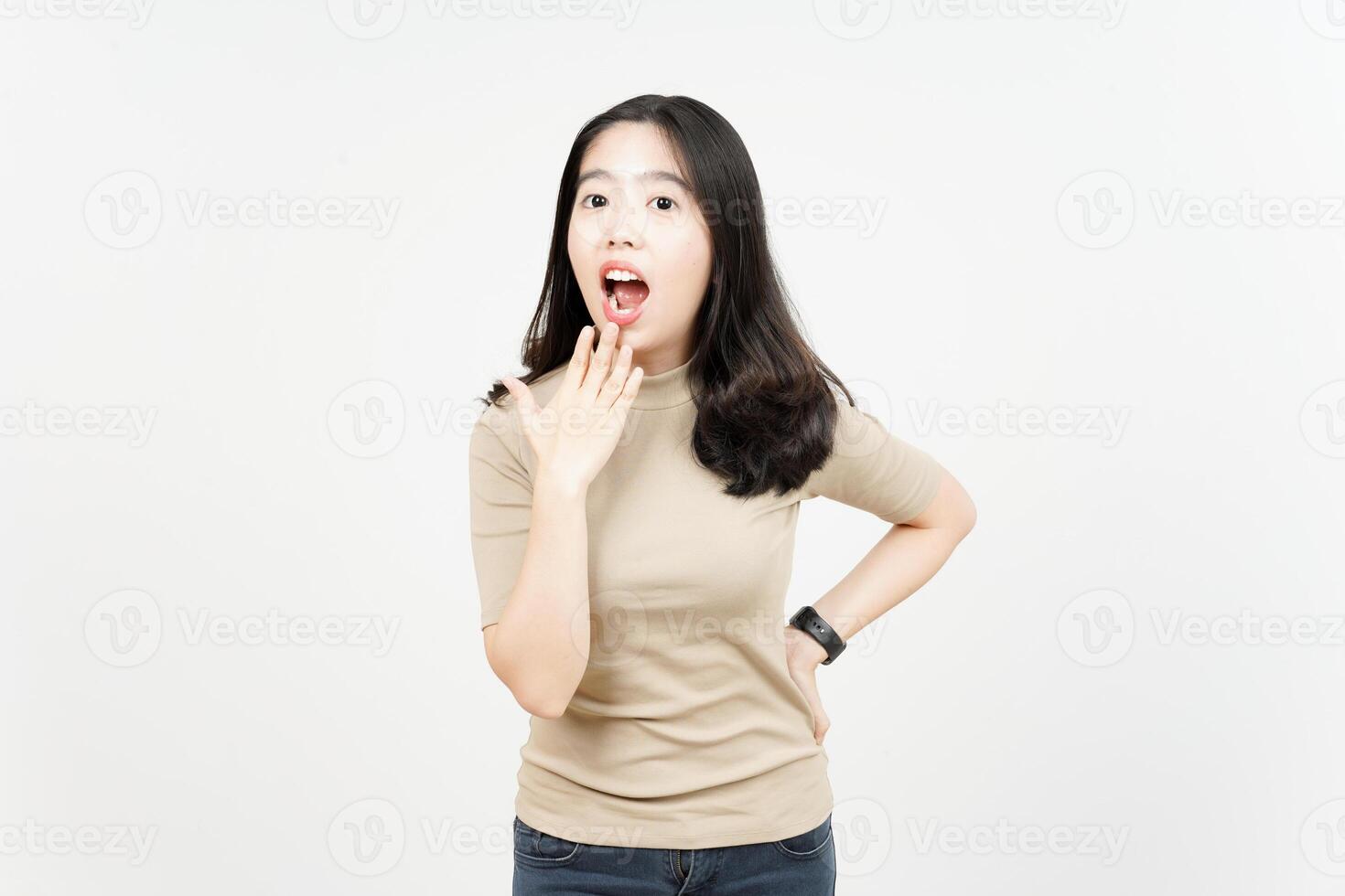 Wow Shock Face Expression Of Beautiful Asian Woman Isolated On White Background photo