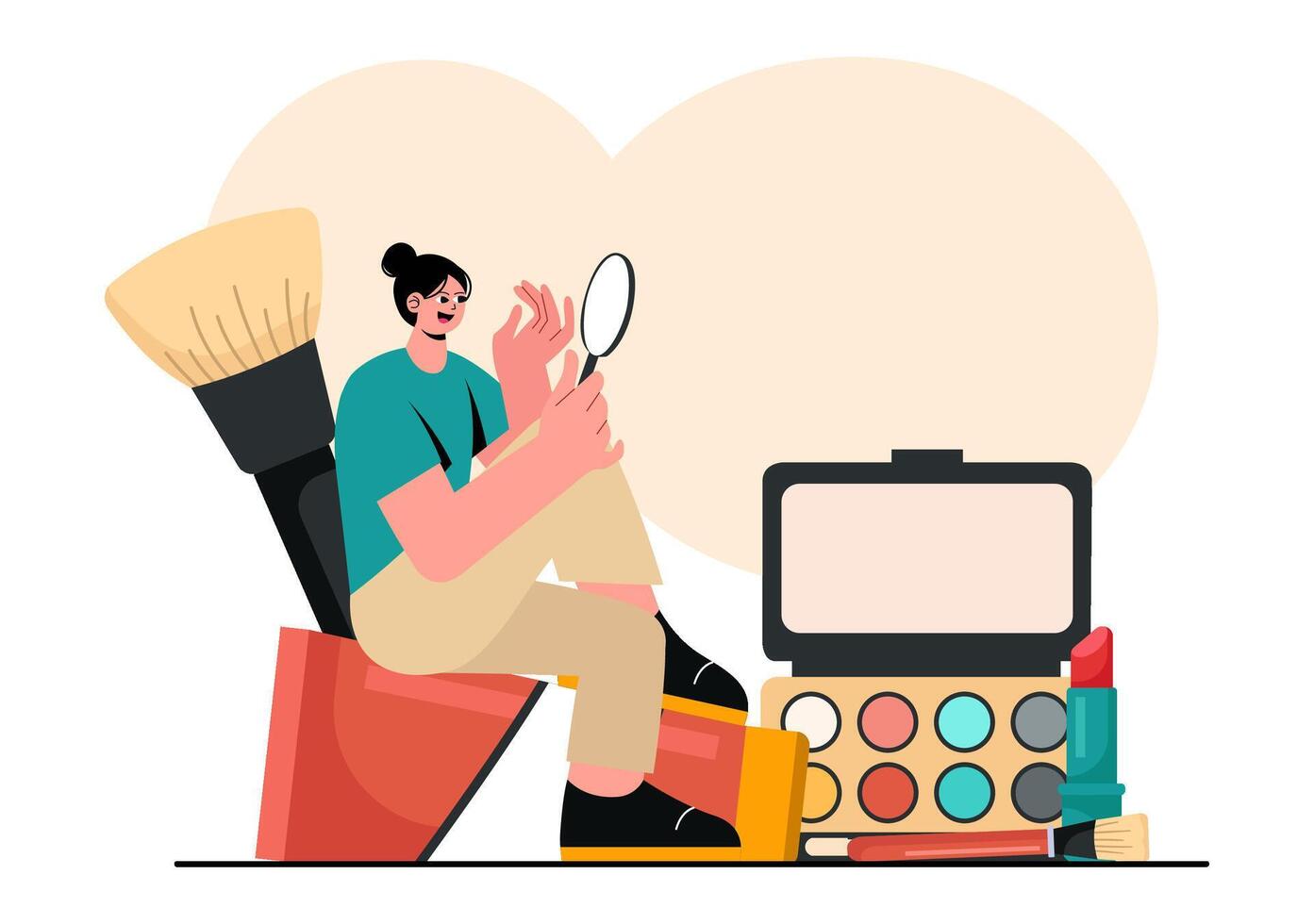 Makeup Artist Applying Beauty Products on Clients in a Flat Cartoon Background vector