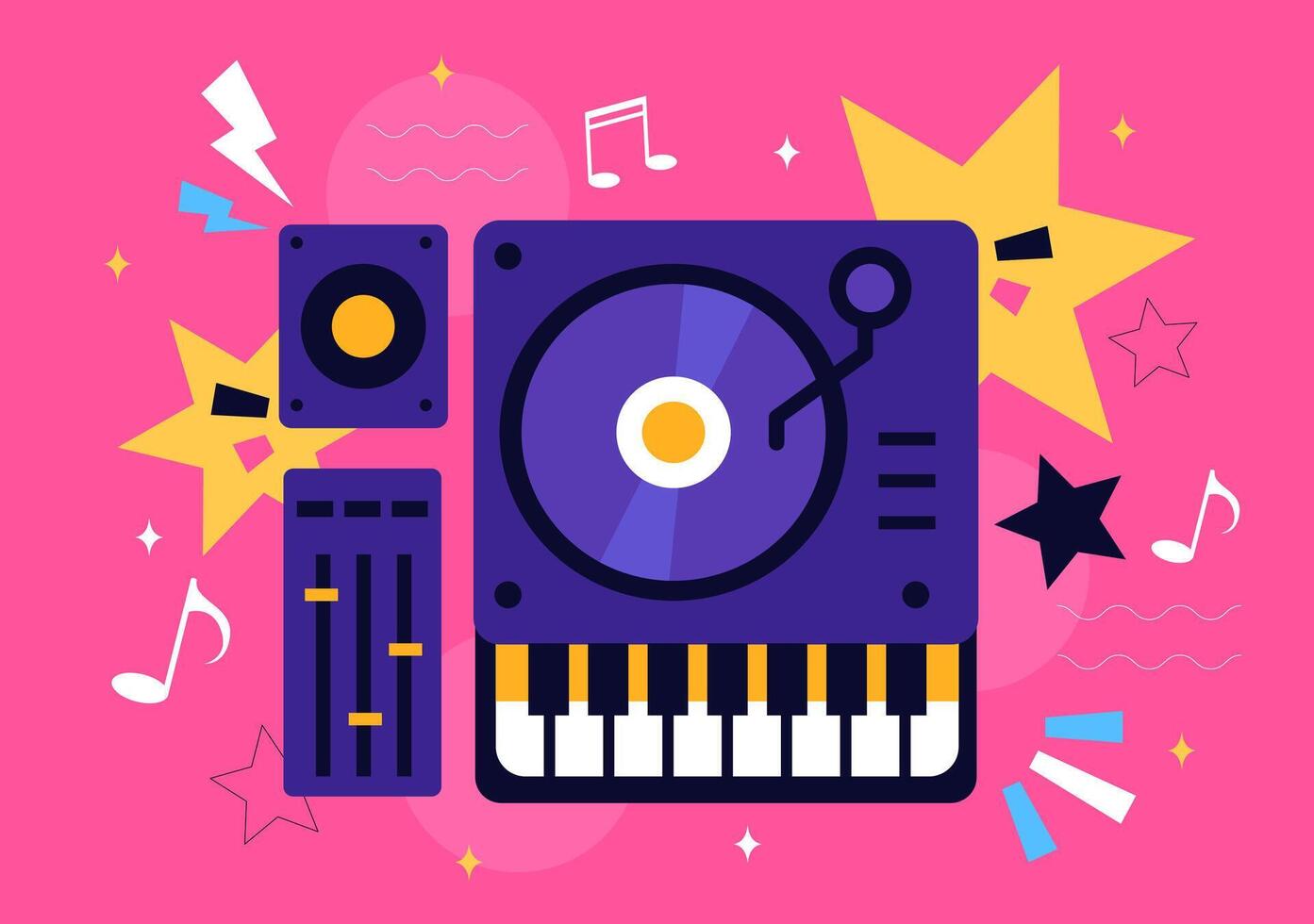 DJ Illustration Showing a Musician with Headphones Performing at a Nightclub Party vector