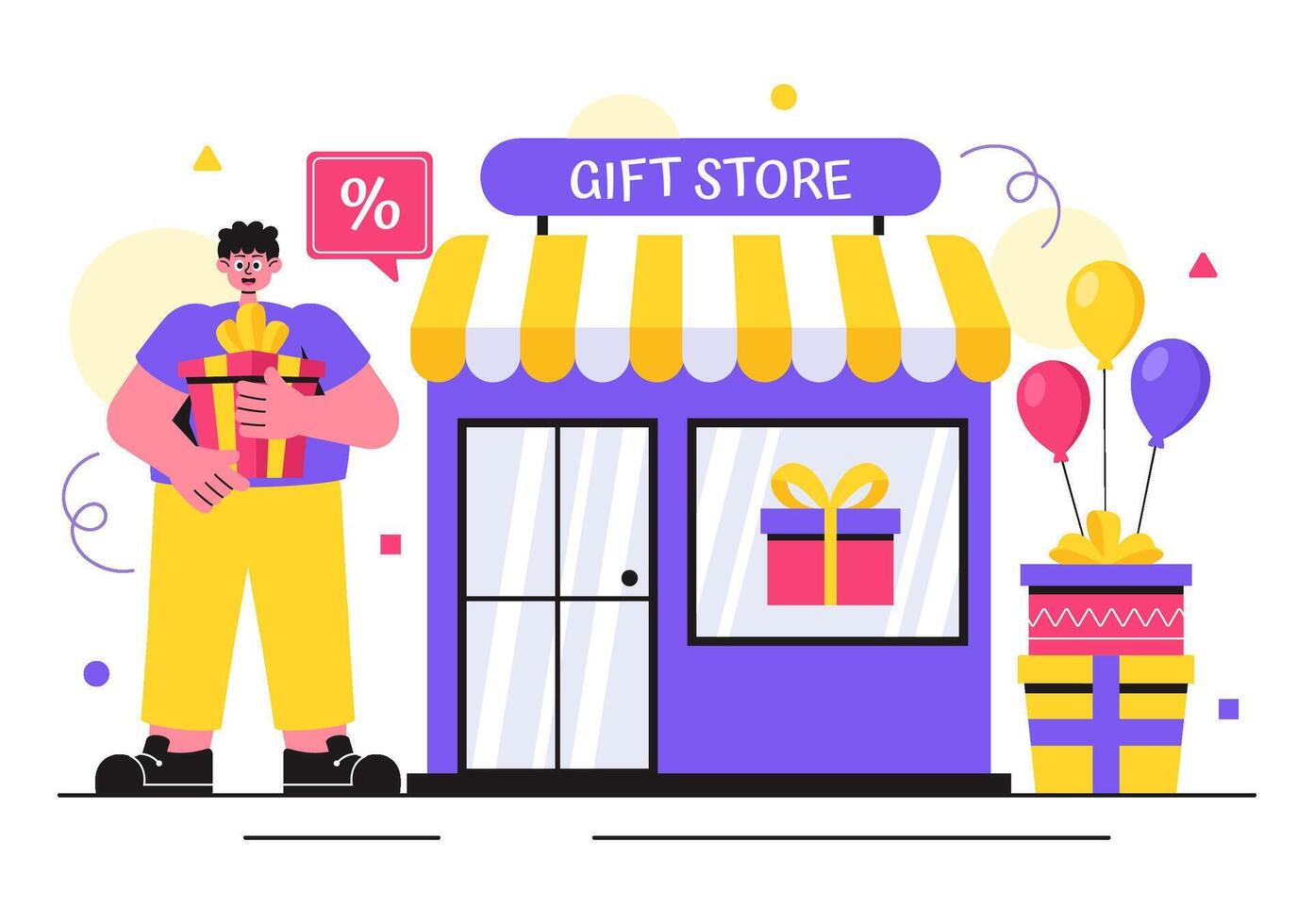 Illustration of Party Gift Boxes with Colorful Decorations and Confetti in Flat Style vector