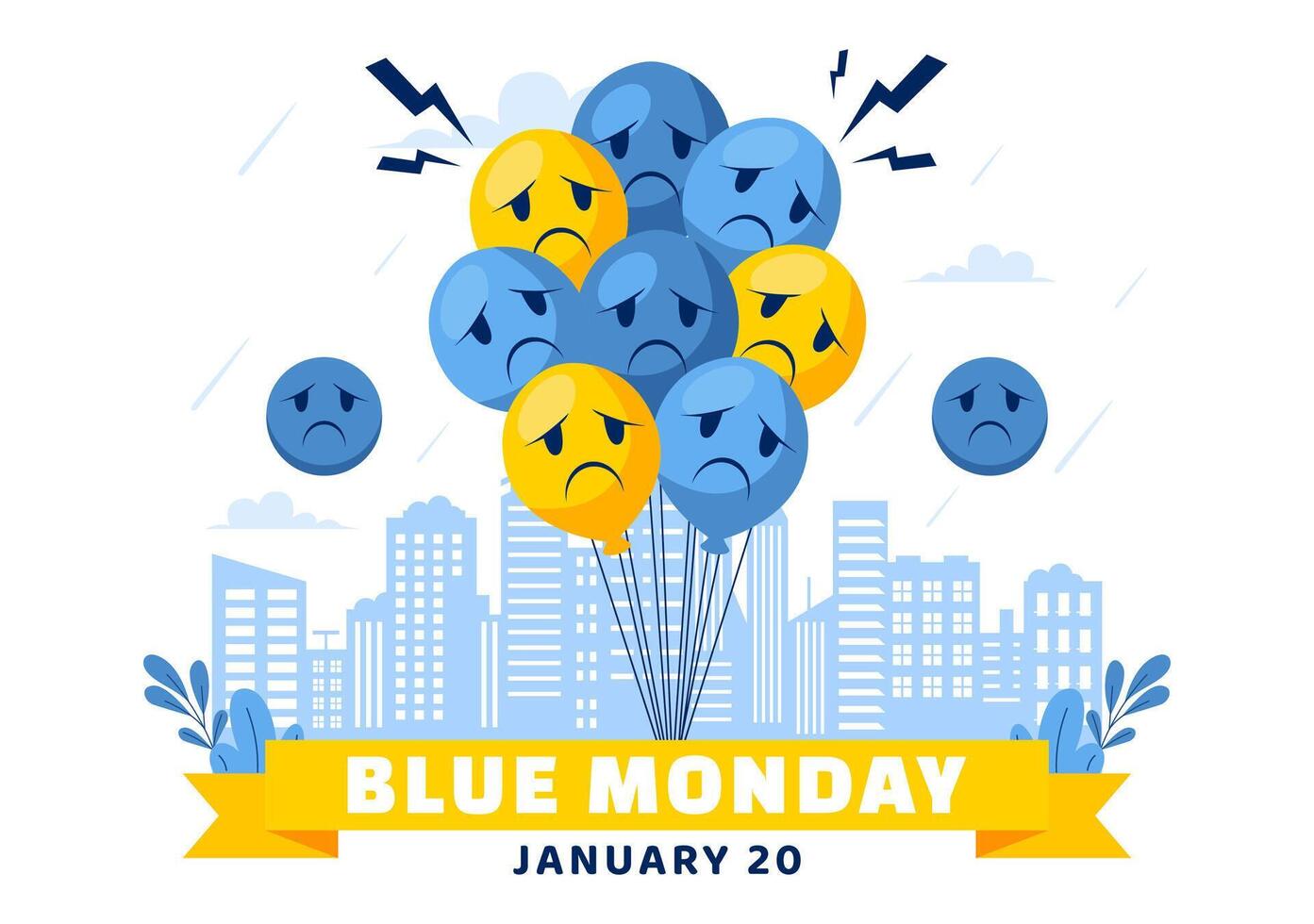 Concept of Blue Monday Showing Negative Emotions and Mental Health Awareness vector