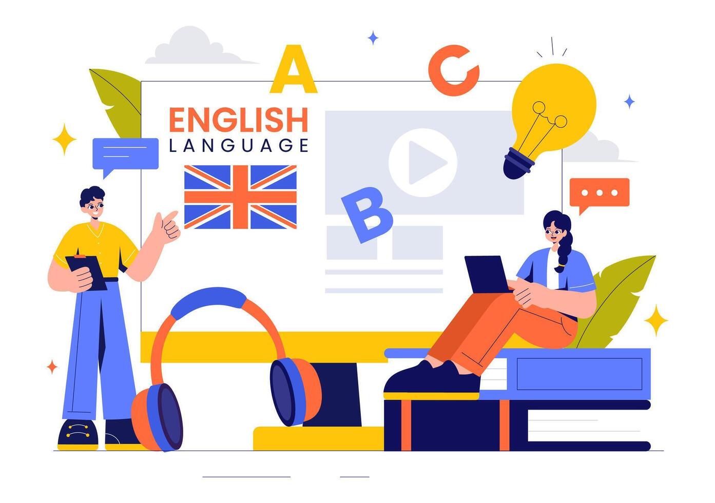 Illustration of Students Learning Foreign Languages and Practicing Global Communication Skills vector