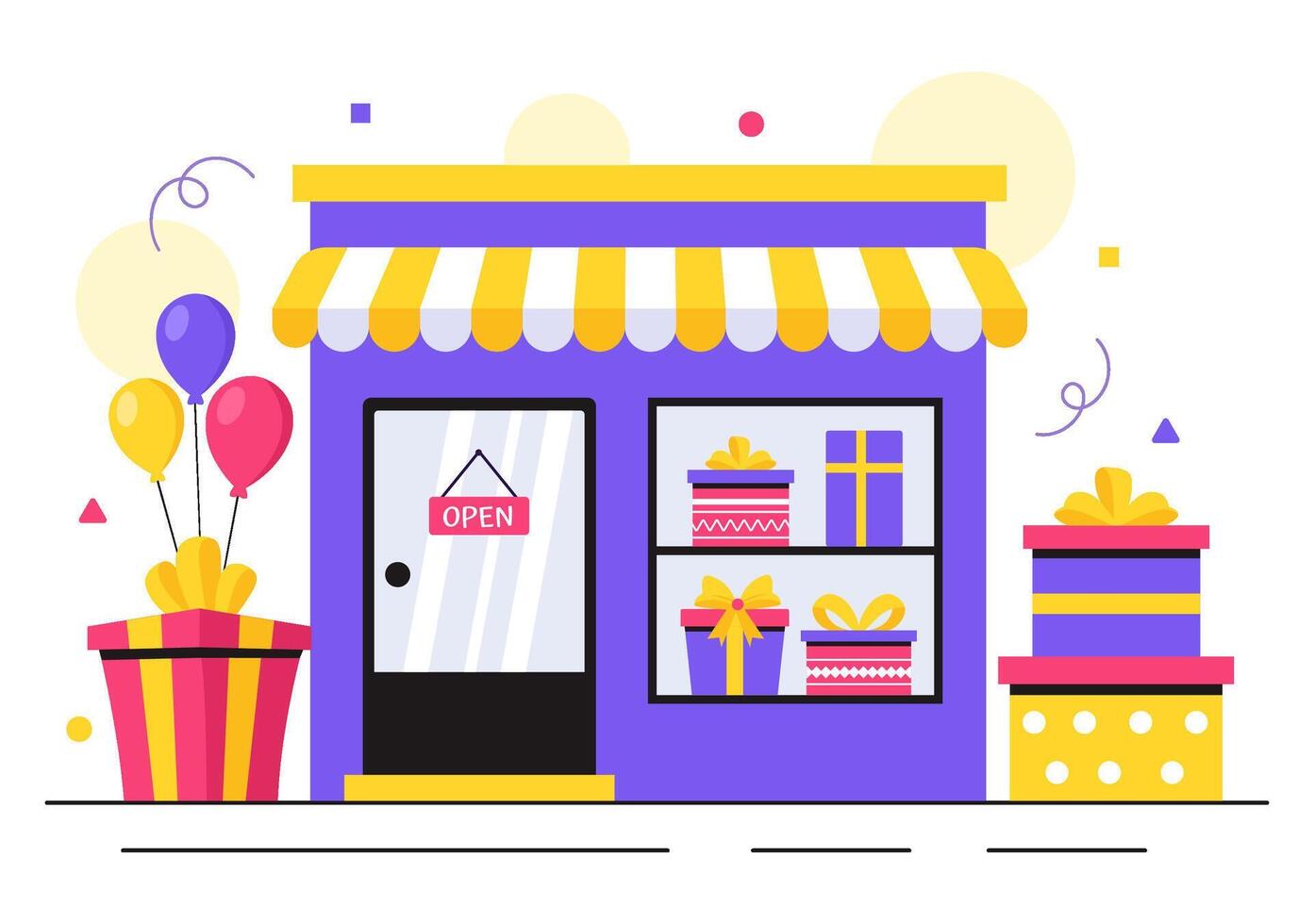 Festive Gift Box Illustration with Surprise Elements and Party Decorations in Flat Style vector