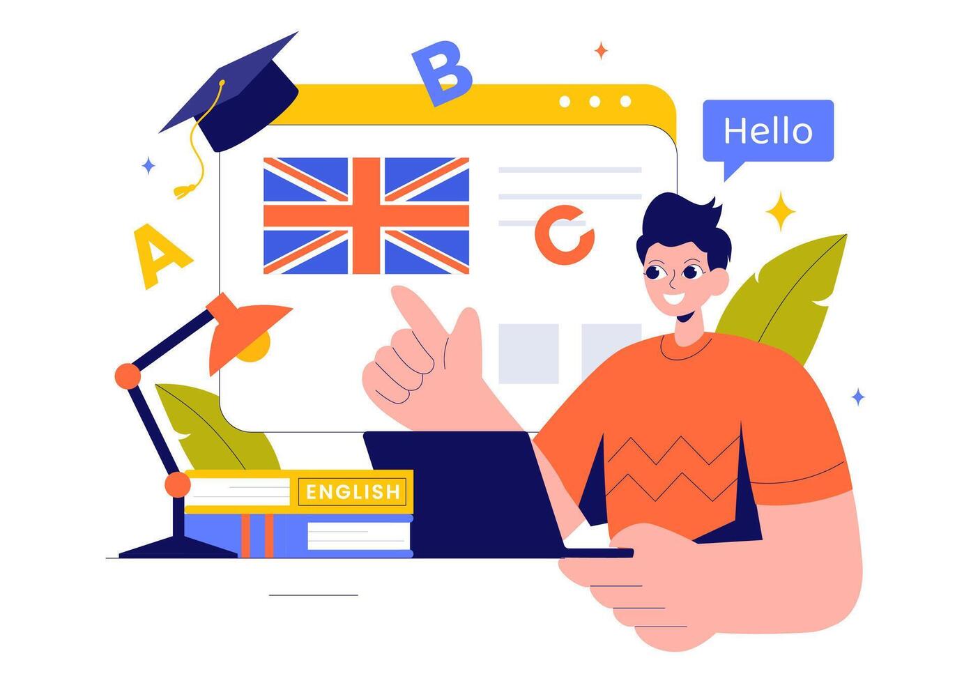 Students Learning International Languages with Grammar and Communication Lessons in a Classroom Illustration vector