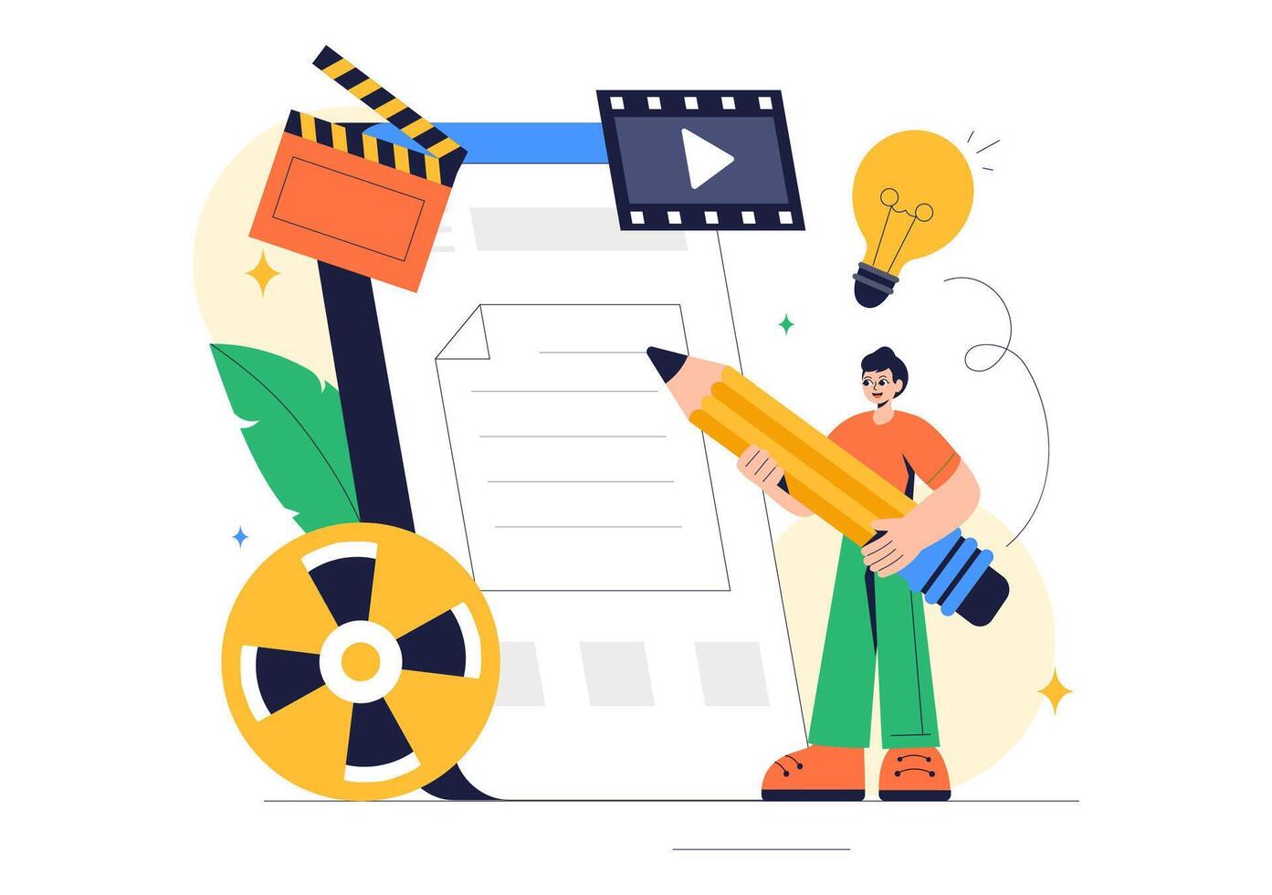 Art of a Professional Scriptwriter Developing Scenarios for Films and TV Shows in a Flat Cartoon Style vector