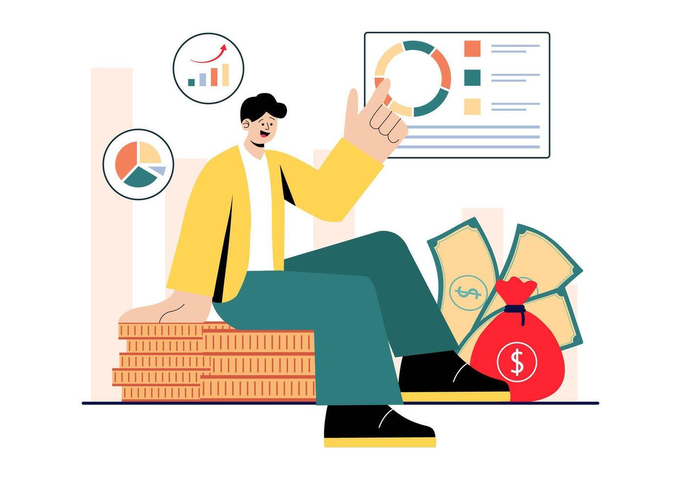 Financial Advisor Illustration Featuring Business Investment, Mutual Fund Management, and Profit Growth vector