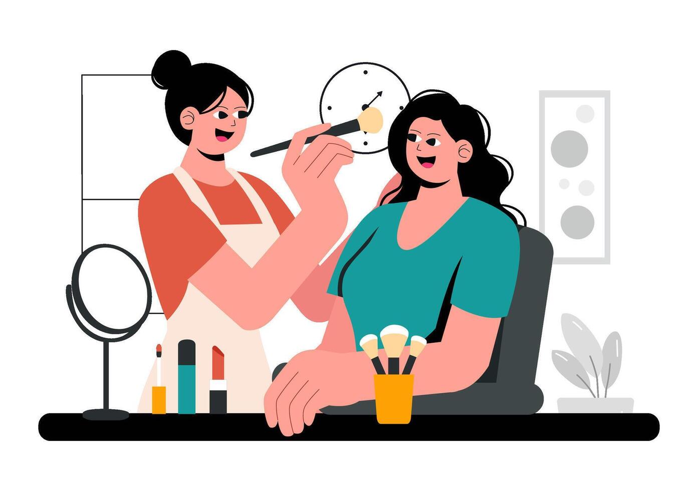 Beauty Salon Illustration Featuring Clients Getting a Makeover in Flat Style vector