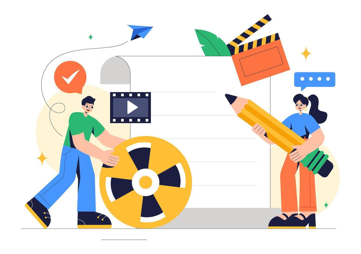 Scriptwriter Illustration for Film and TV Production with a Cinematic Theme in a Flat Background vector