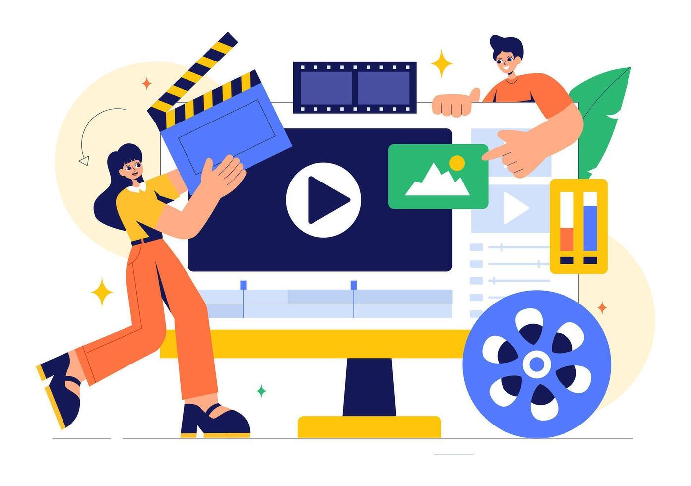Flat Style Illustration of a Editing Program for Animation Projects vector