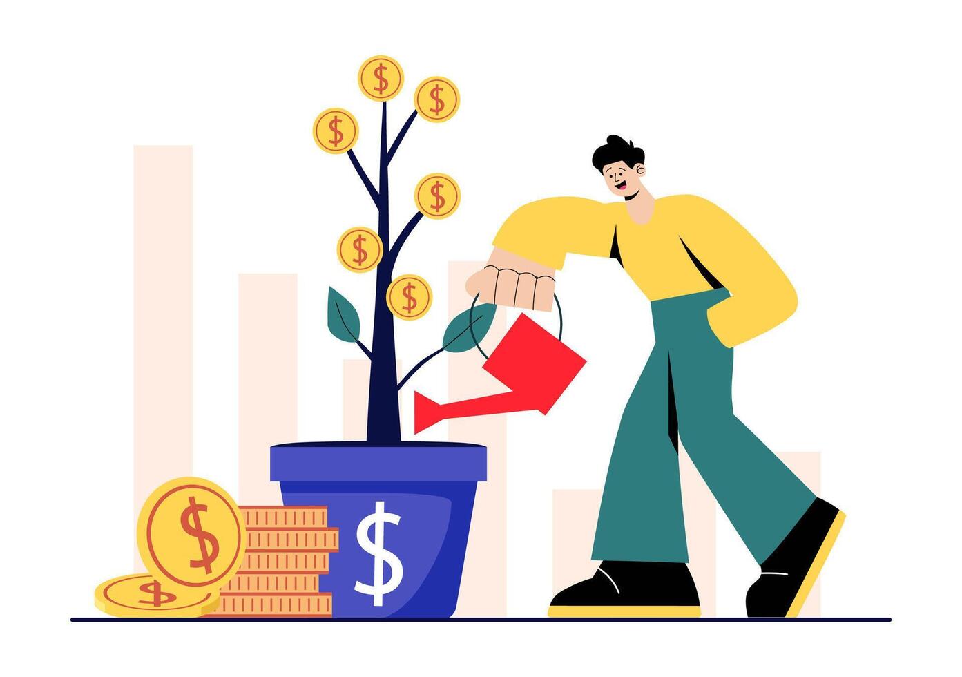 Business Investor Illustration Highlighting Financial Growth, Profitable Assets, and Economic Success in a Flat Style Background vector
