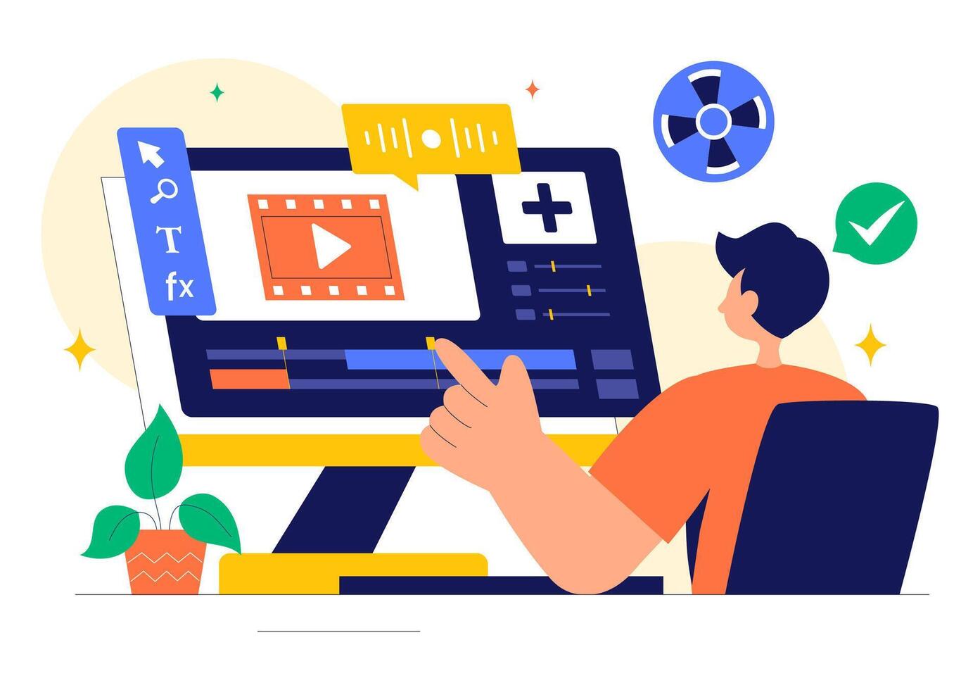 Animation Editing Software Design for Movie and Clip Creation in Flat Style vector