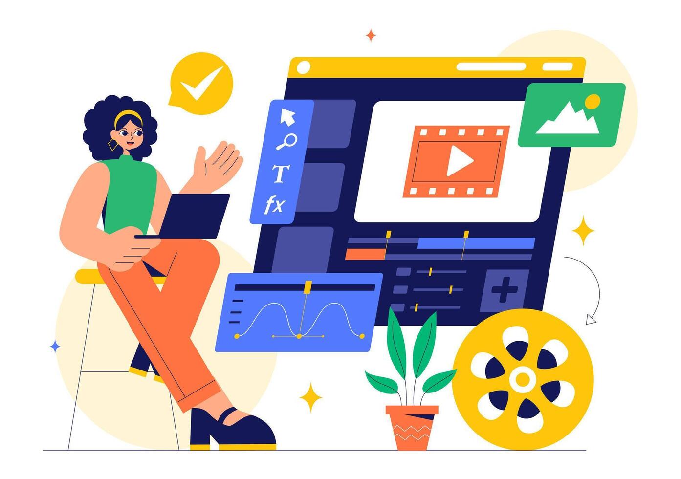Animation and Editing Software Illustration in a Modern Flat Style Background vector