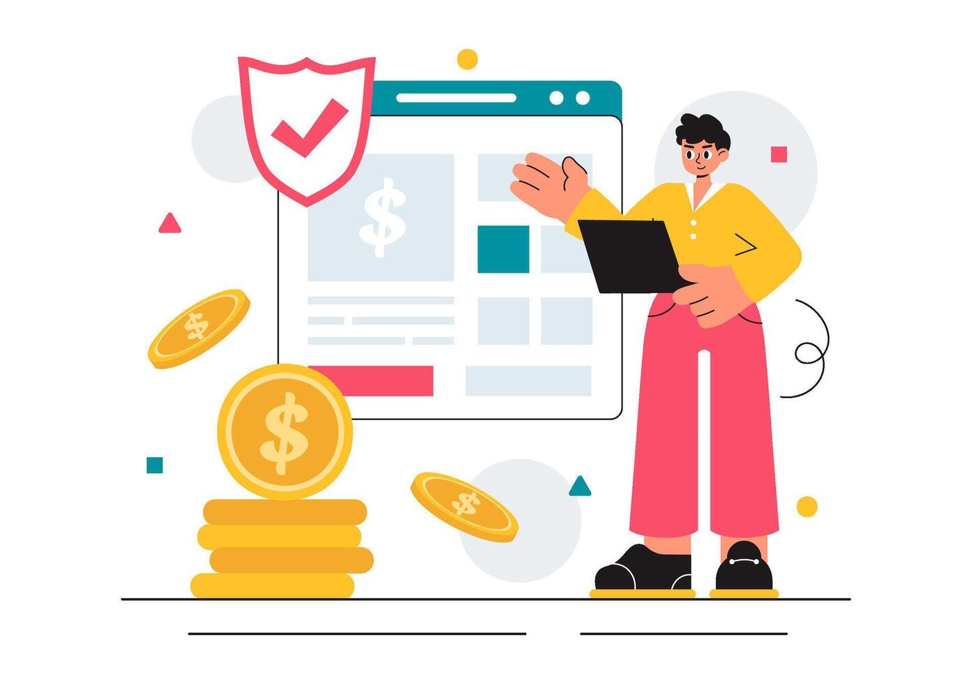 Flat Style Illustration of Financial Compensation through Banking Encashment vector