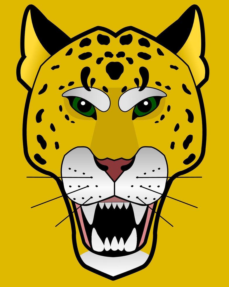 A jaguar head with green eyes and a yellow background vector