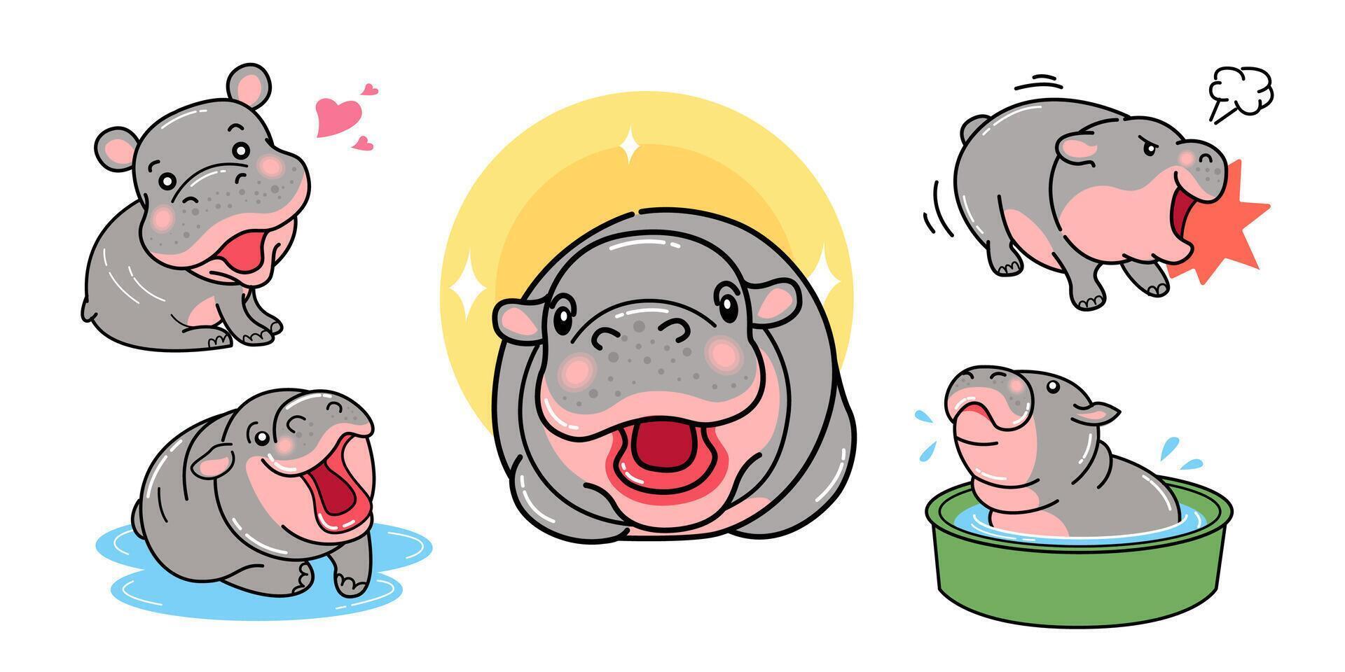 Hippo cartoon characters , hippopotamus, vector