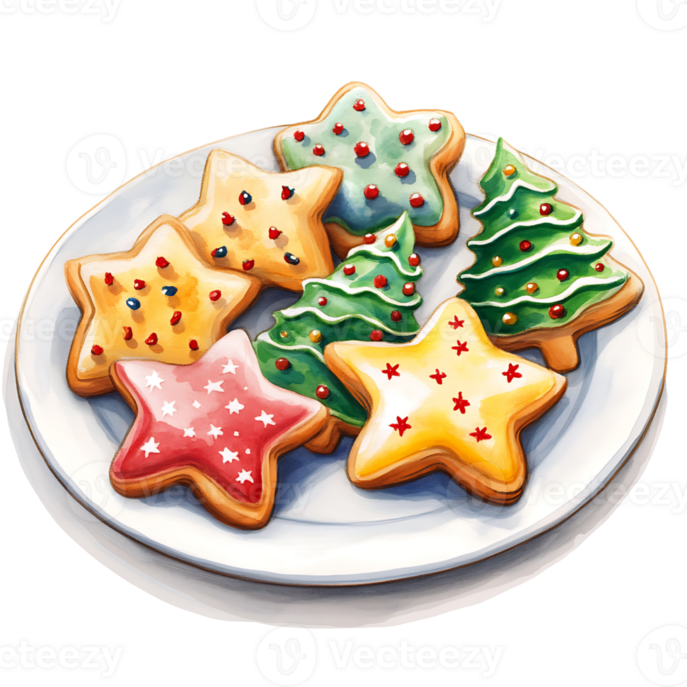 Delicious Christmas cookies on festive plate png