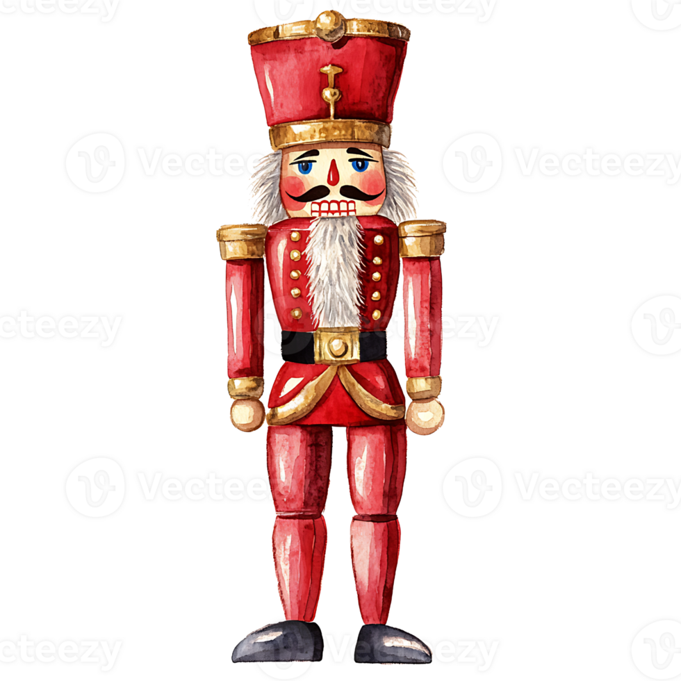 Nutcracker soldier in red uniform with white beard and hat png