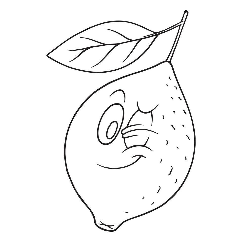 coloring cartoon of winking lemon vector