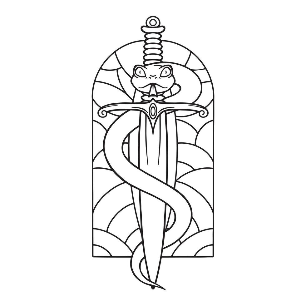 coloring illustration of snake with the knife vector