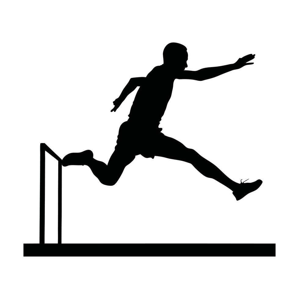 Runner Silhouette Front. A runner silhouette leaping over a small hurdle, showcasing energy and agility vector
