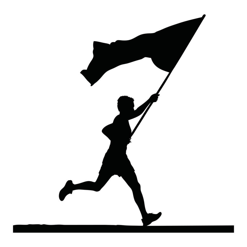 Runner Silhouette Front. A minimal silhouette of a runner holding a flag vector