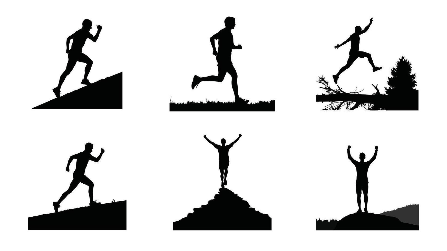 Runner Silhouette Front. Trail Running Challenge Silhouette Pack vector