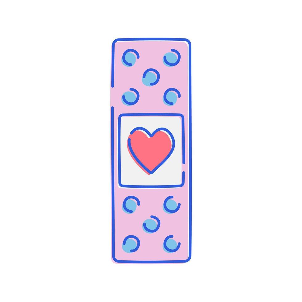 Band Aid with Heart Icon with soft color palette in doodle Illustration style Ideal for health and pharmacy themed designs vector