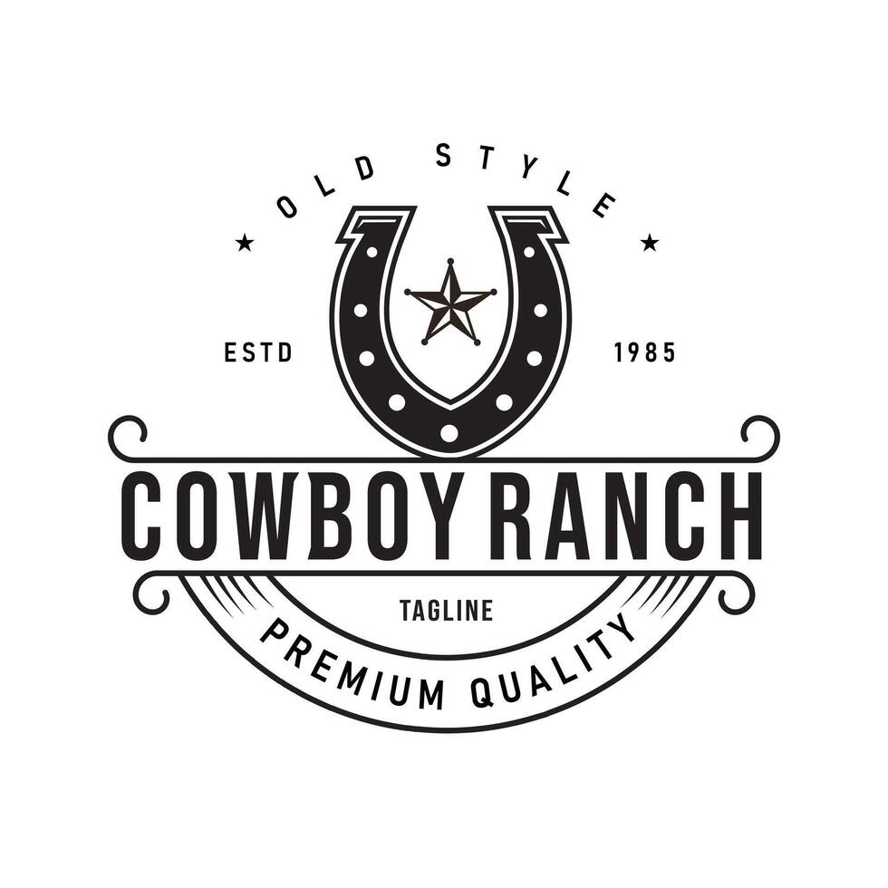 Hipster Vintage Horseshoe Logo Design Western Cowboy Ranch Illustration Design vector