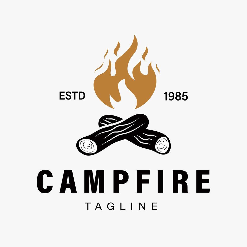 Campfire Logo Vintage Retro Summer Camping with Crossed Logs and Flames Design Illustration vector
