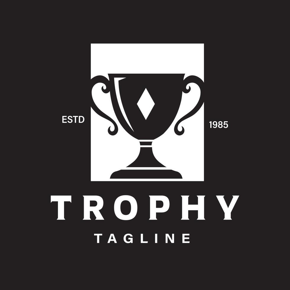 Championship Trophy with Simple Design, Sports Tournament Award Place Icon, Victory Symbol on Dark Background vector